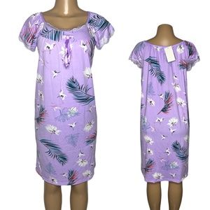 NWT Purple Floral Women Pajama True Size M Soft Knee Length Nightgown Sleepwear